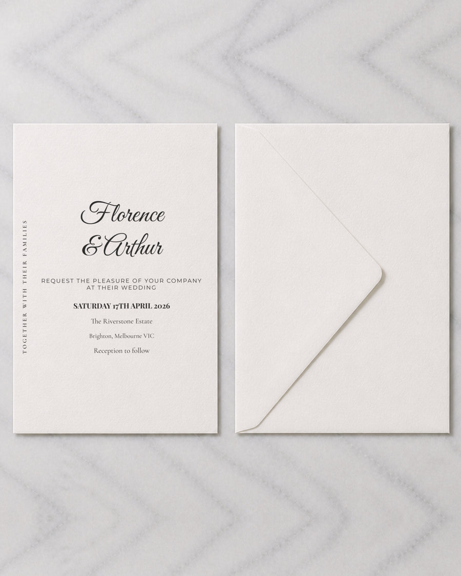 The Quill wedding invitation, shown with its envelope