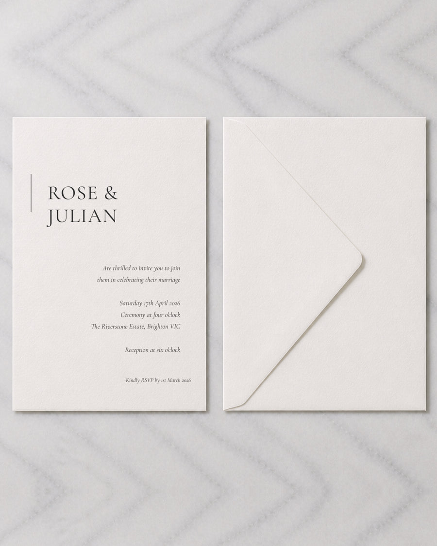 The Hartley wedding invitation, shown with its envelope