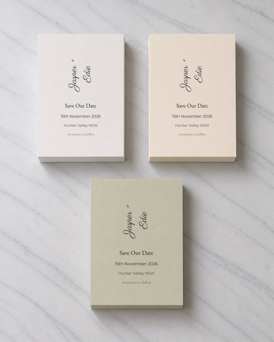 The Bayview save the date, shown in three colourways