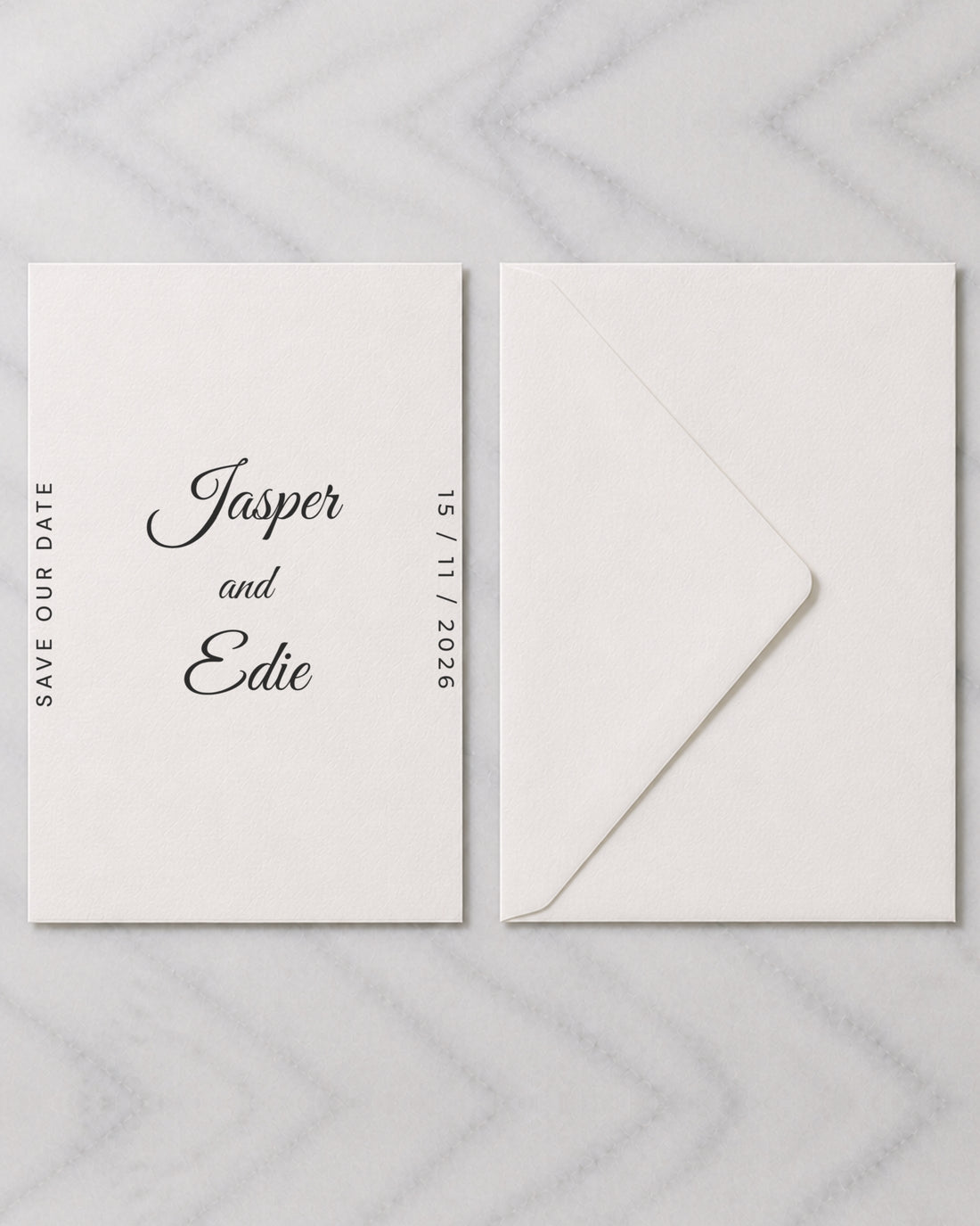 The Marlowe save the date, shown with its envelope