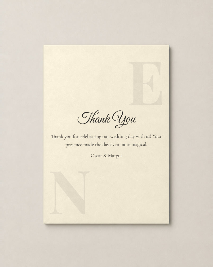 Rosewood thank you card on Ivory paper