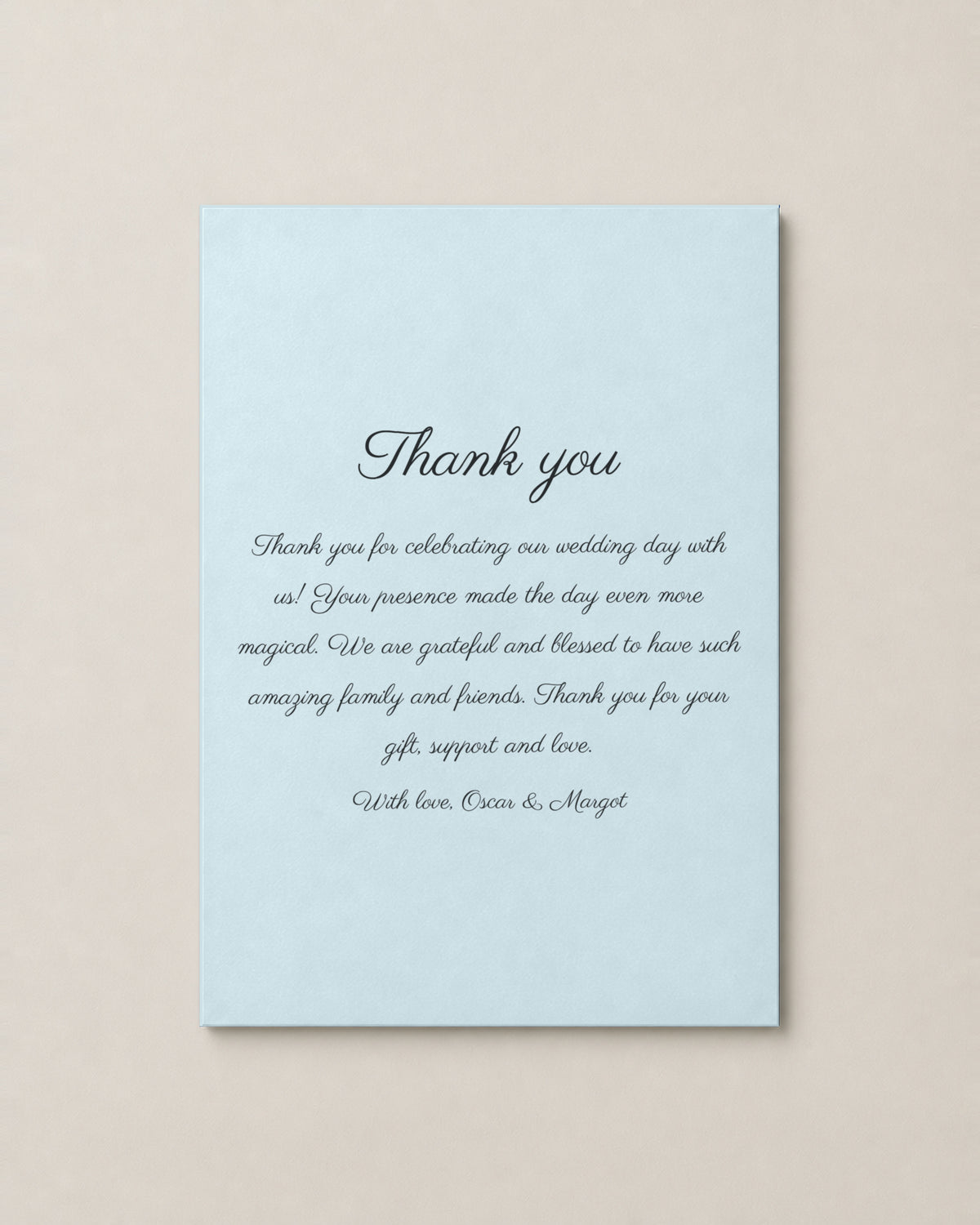 The Somers thank you card, personalised and printed in Australia