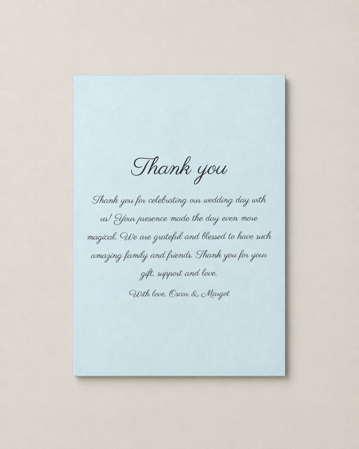 The Somers thank you card, personalised and printed in Australia