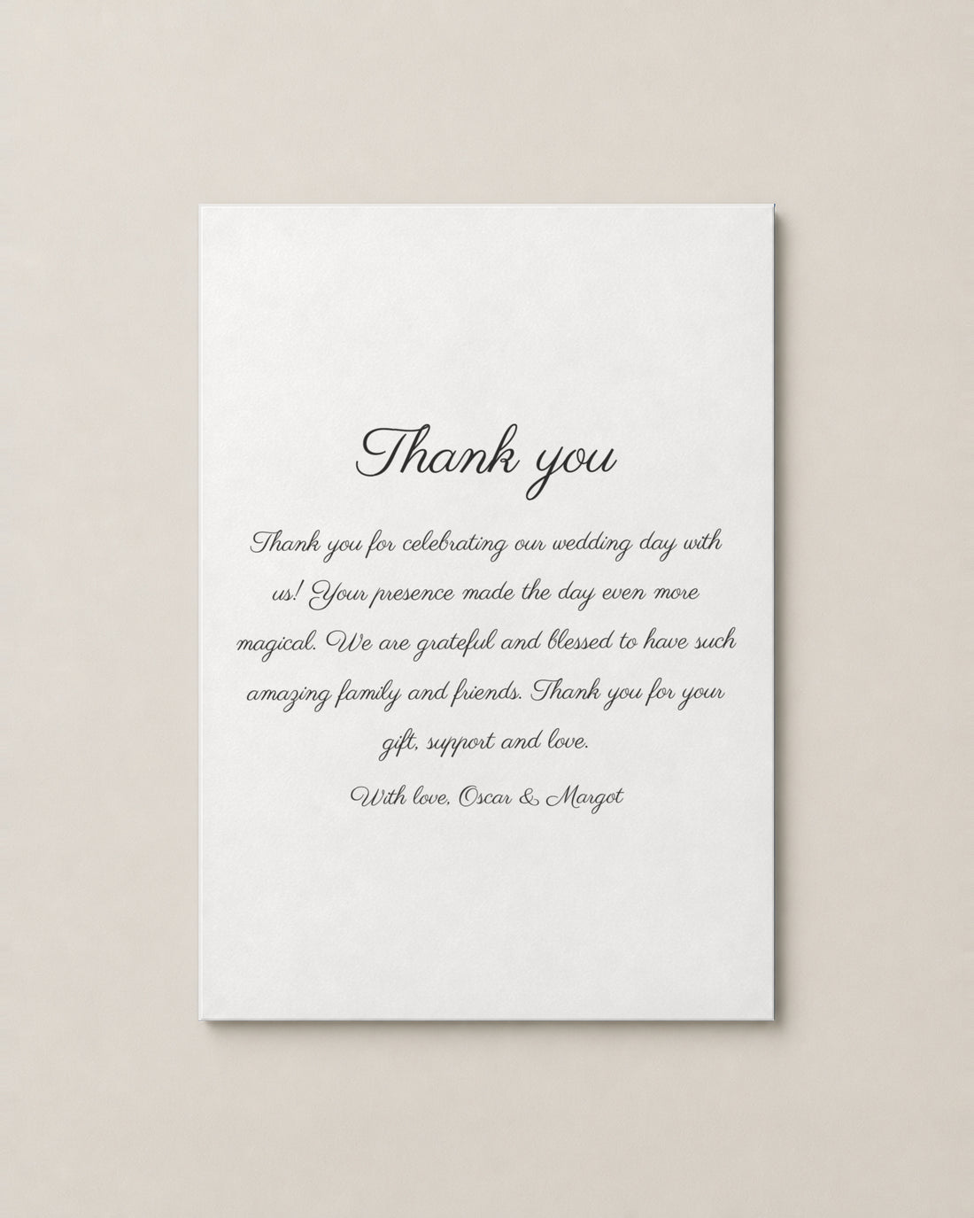 Somers thank you card on Porcelain paper