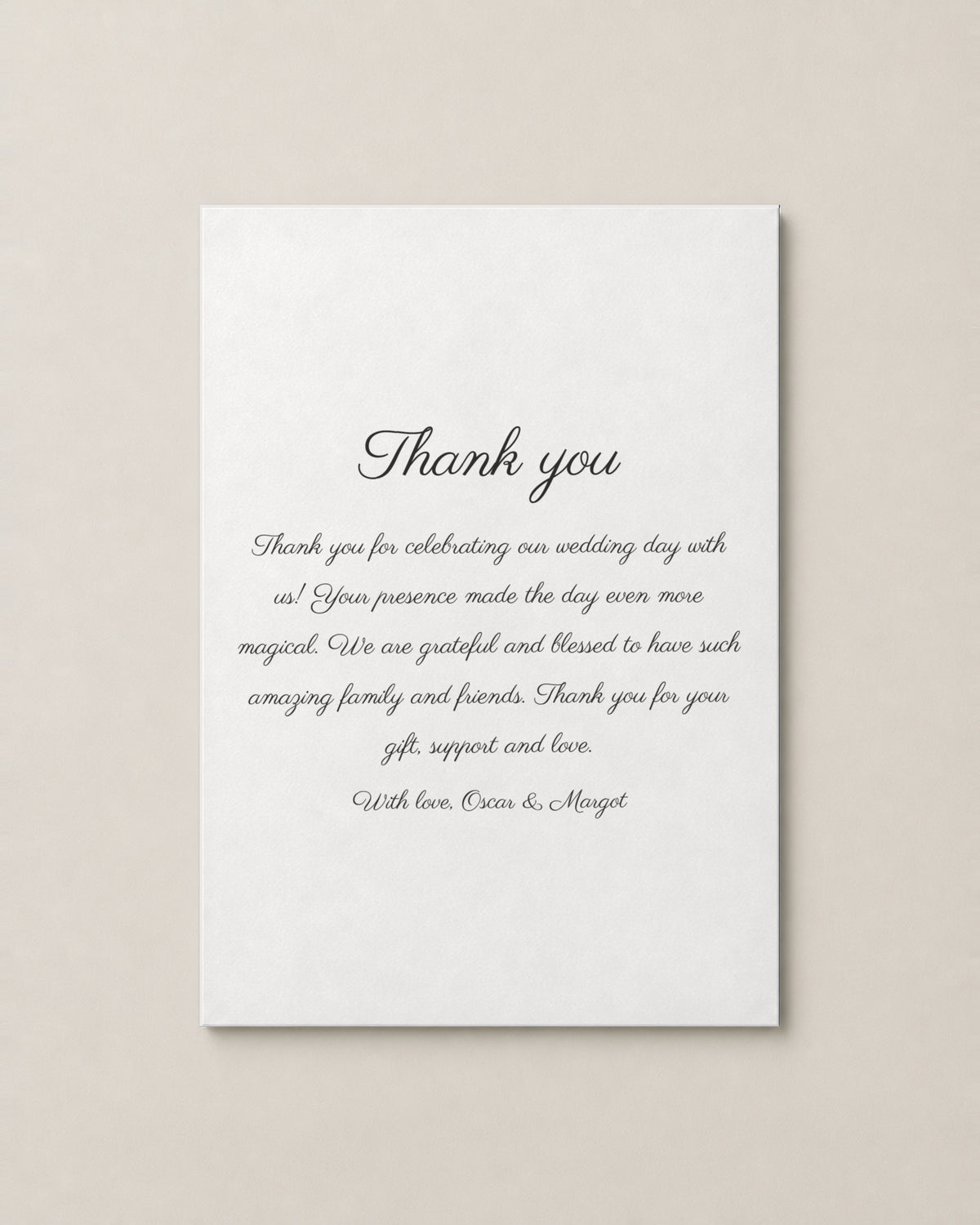 Somers thank you card on Porcelain paper
