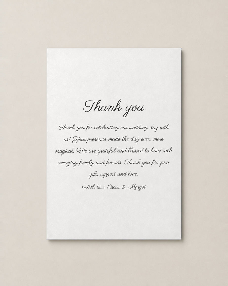 Somers thank you card on Porcelain paper