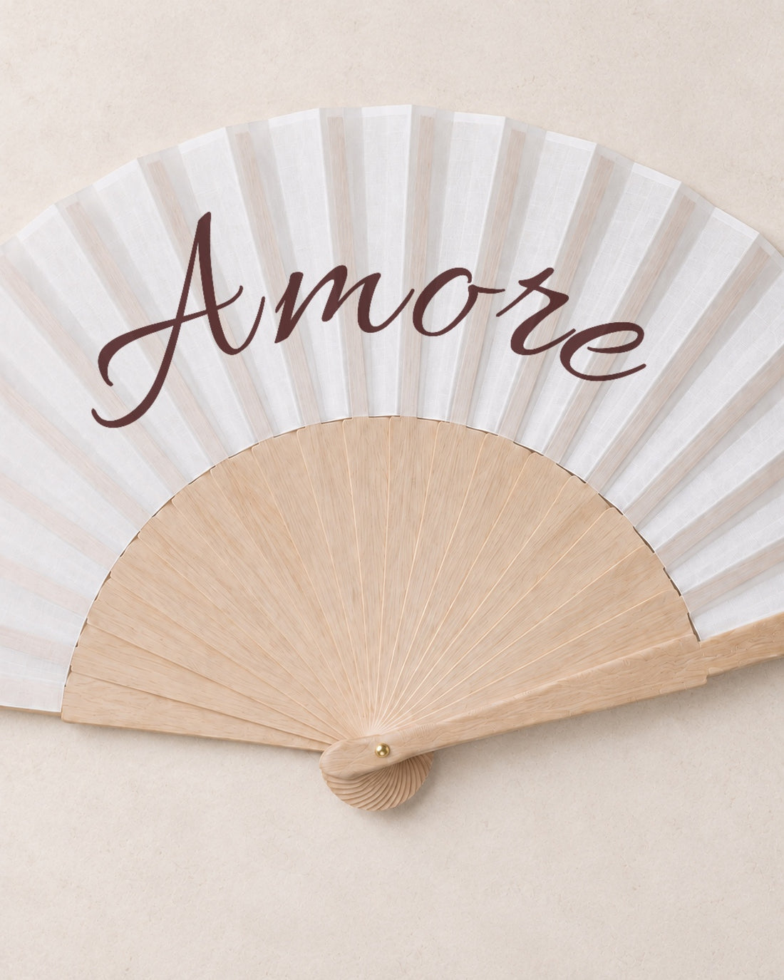Amore, close open fan, solid bamboo fan on light marble