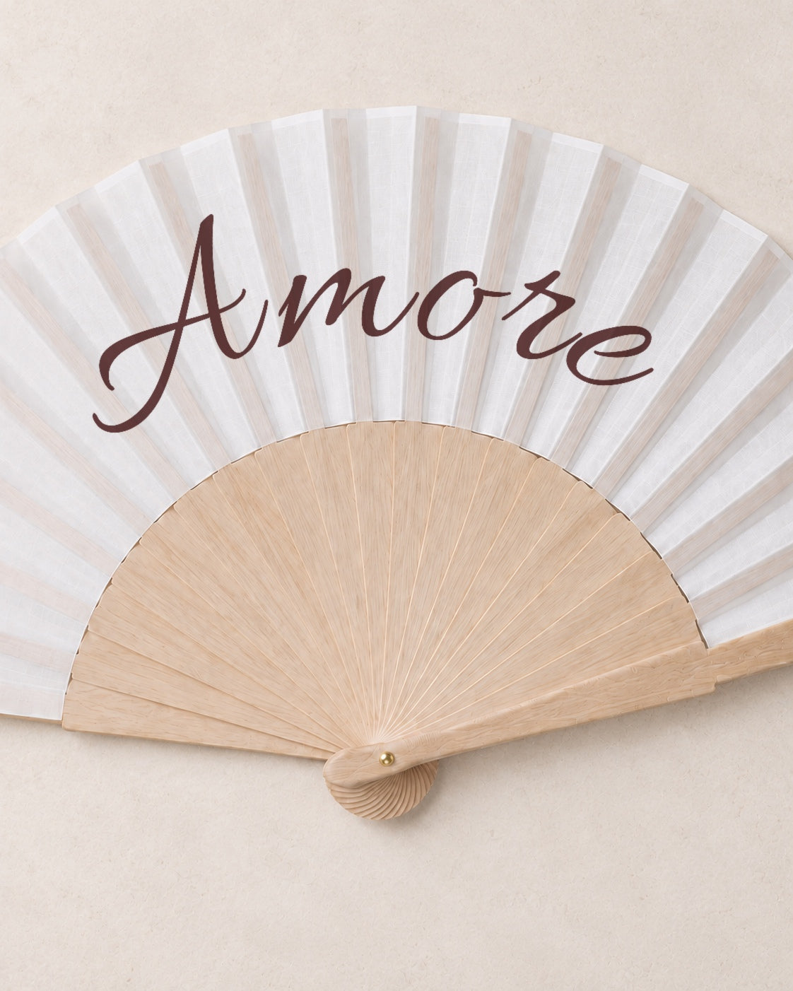 Amore, close open fan, solid bamboo fan on light marble