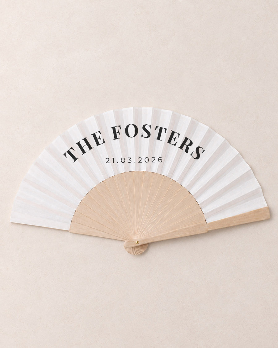 The Name, hero, solid bamboo fan on light marble