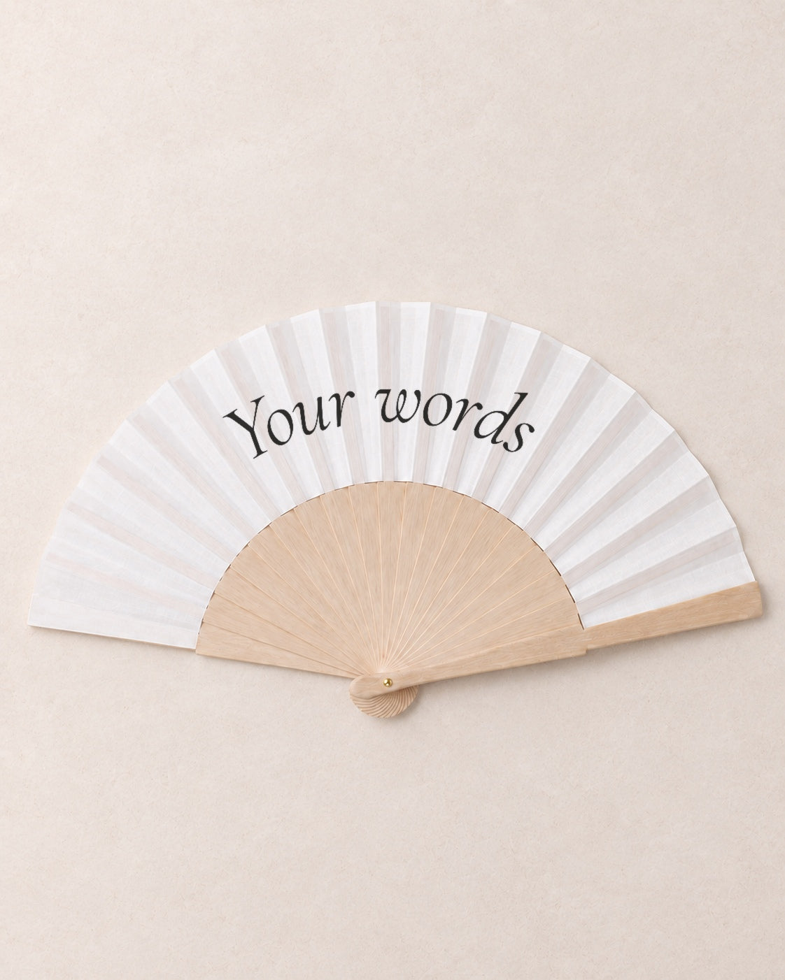 Fan Your Design (Your words), hero, solid bamboo fan on light marble