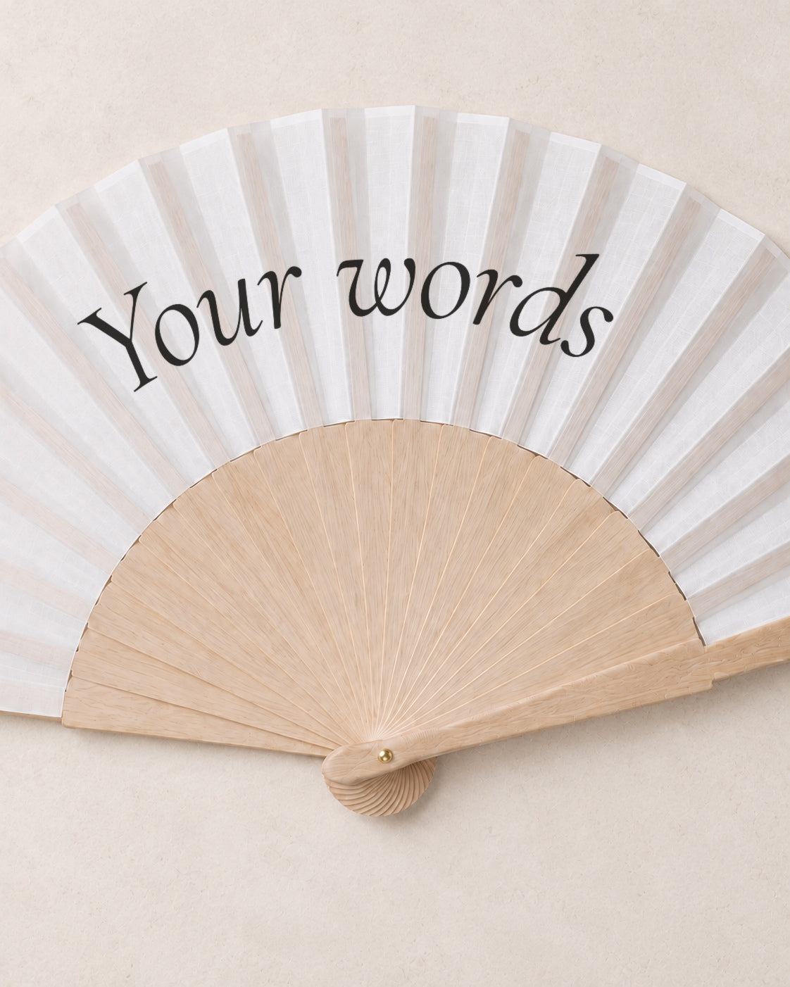 Fan Your Design (Your words), close open fan, solid bamboo fan on light marble
