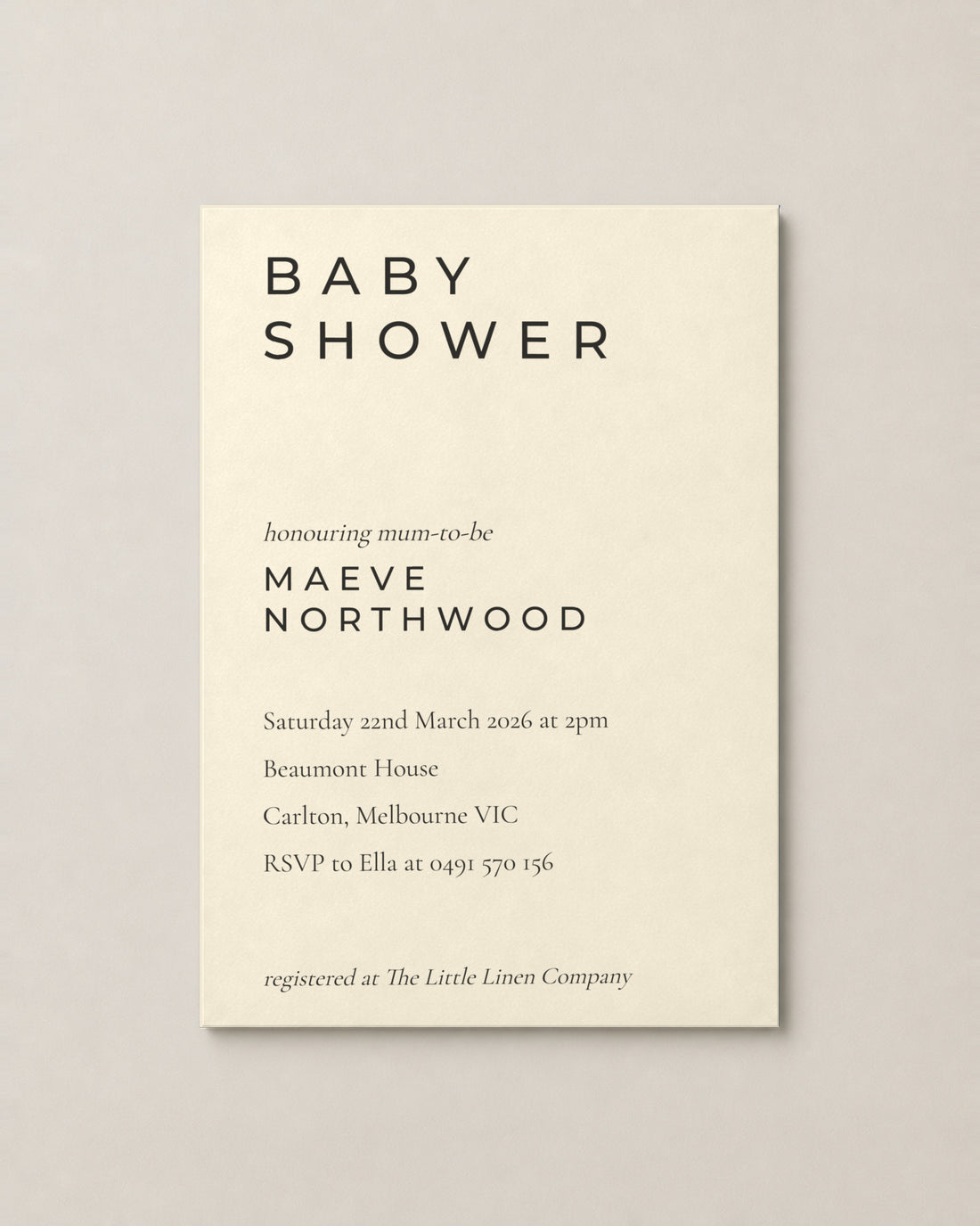 The Berrima baby shower invitation, second colour