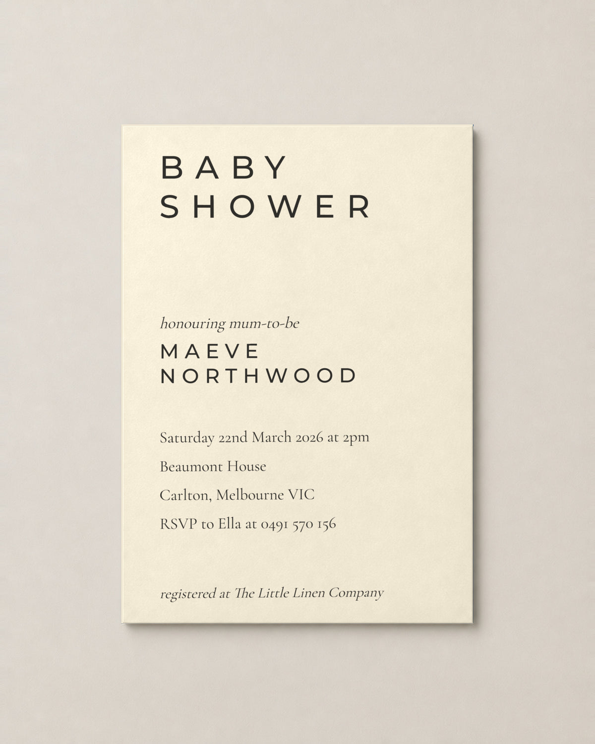 The Berrima baby shower invitation, second colour
