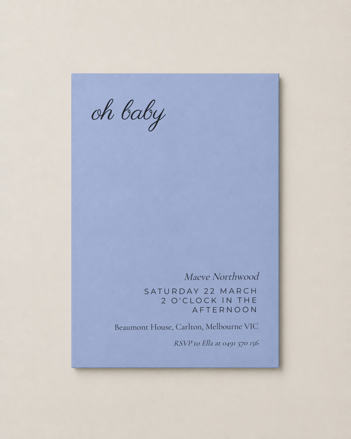The Bluebell baby shower invitation, personalised and printed in Australia