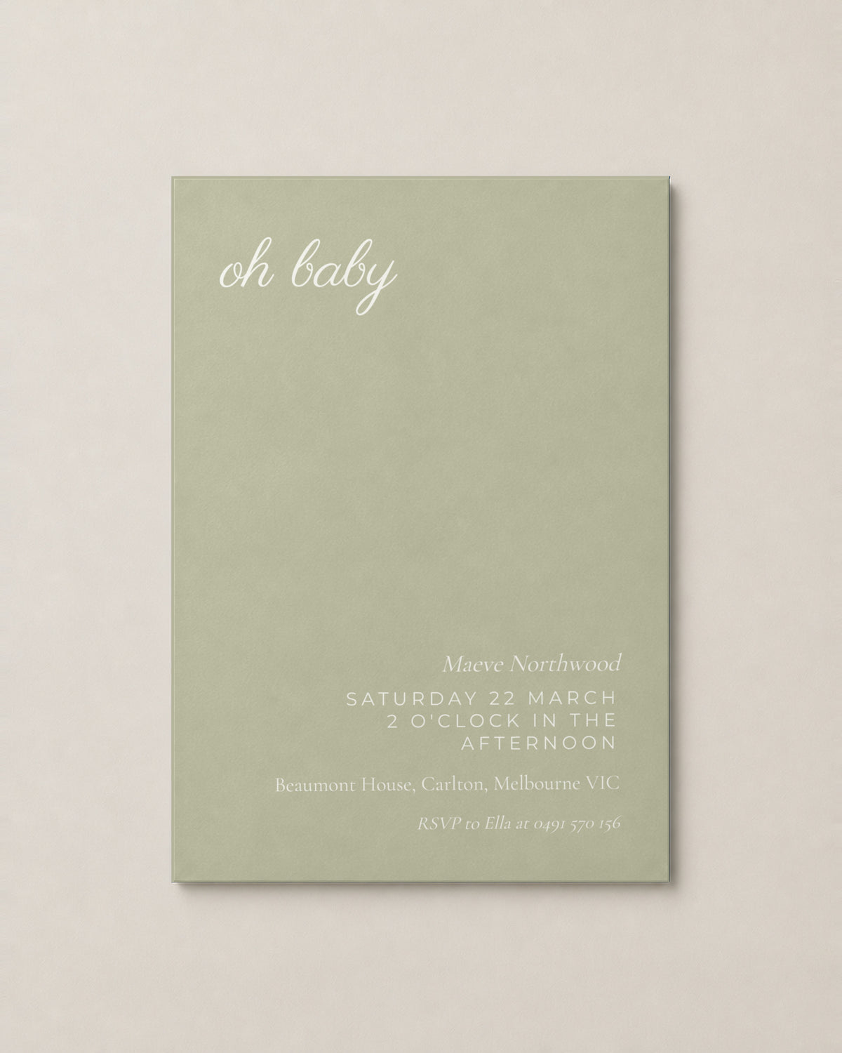The Bluebell baby shower invitation, second colour