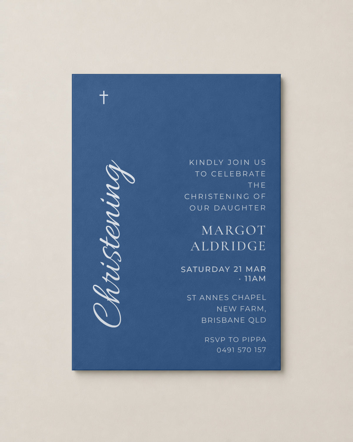 The Bluestone christening invitation, personalised and printed in Australia