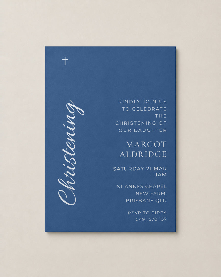 The Bluestone christening invitation, personalised and printed in Australia