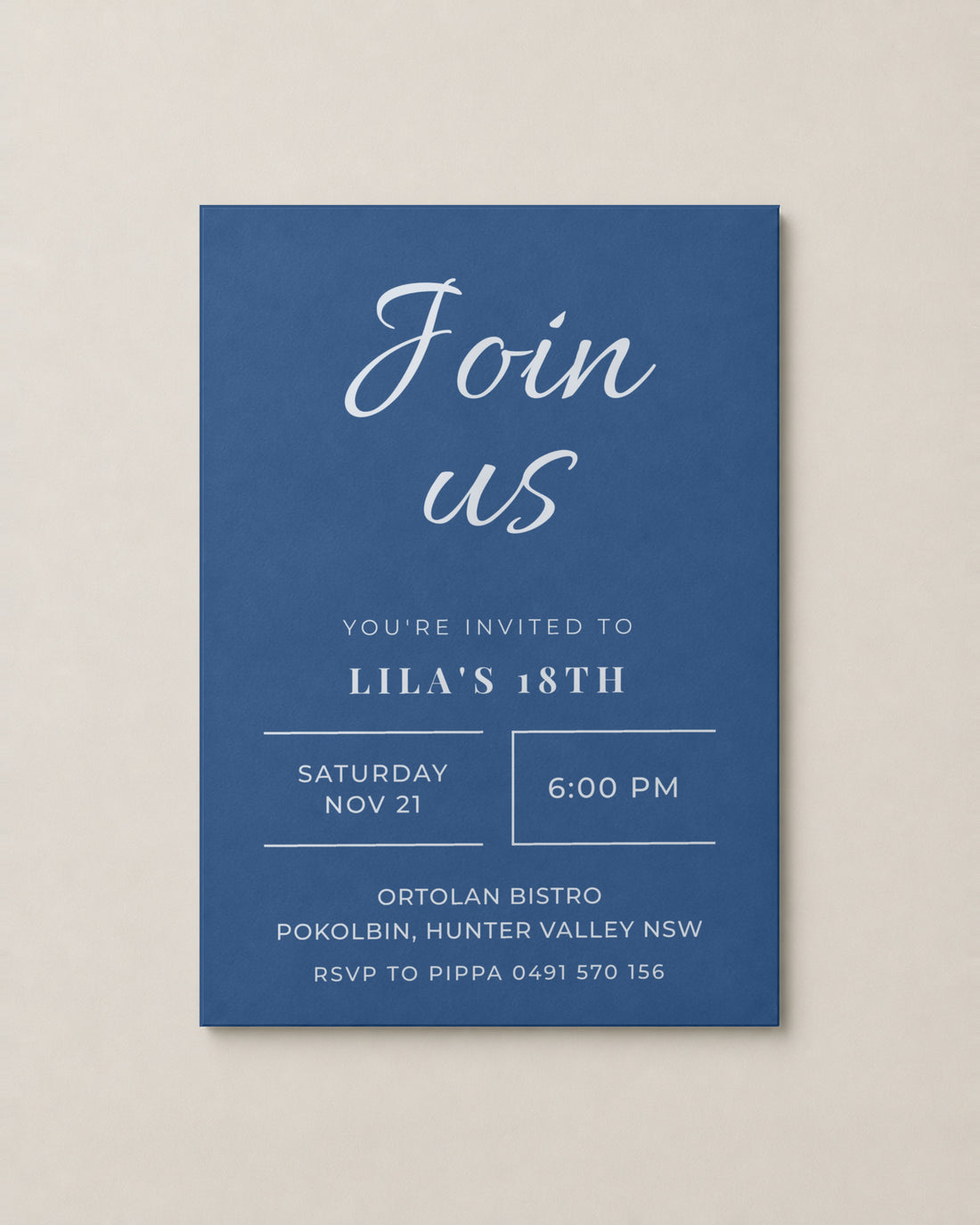 The Bowral birthday invitation, personalised and printed in Australia