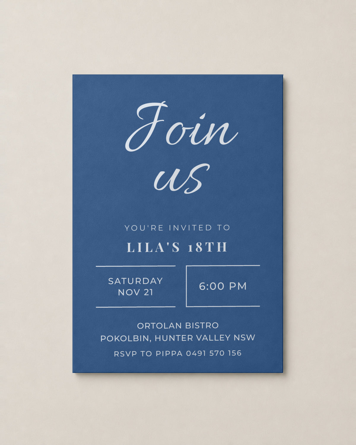 The Bowral birthday invitation, personalised and printed in Australia
