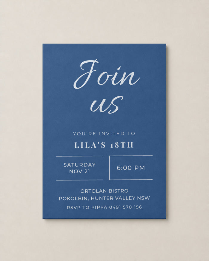 The Bowral birthday invitation, personalised and printed in Australia