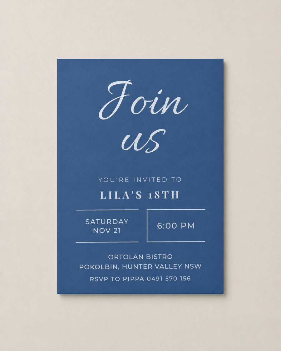 The Bowral birthday invitation, personalised and printed in Australia