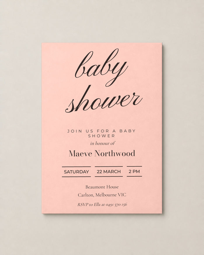 The Bowral baby shower invitation, personalised and printed in Australia