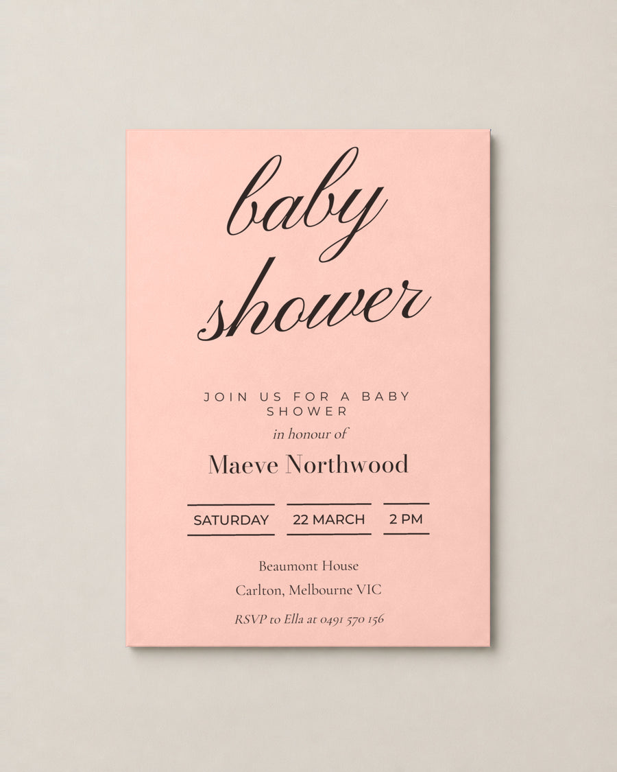 The Bowral baby shower invitation, personalised and printed in Australia