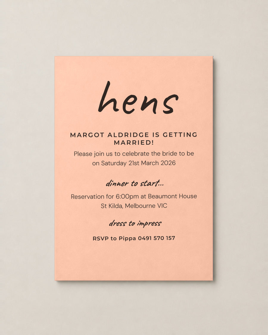 The Cassia hens invitation, second colour