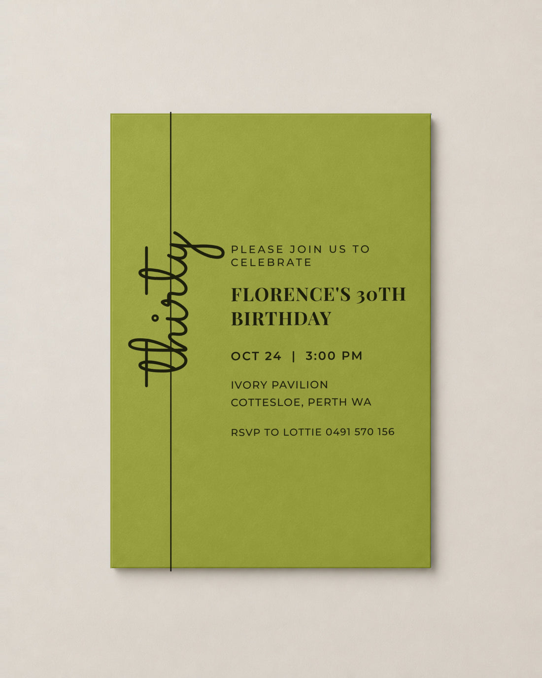 The Cedar birthday invitation, personalised and printed in Australia