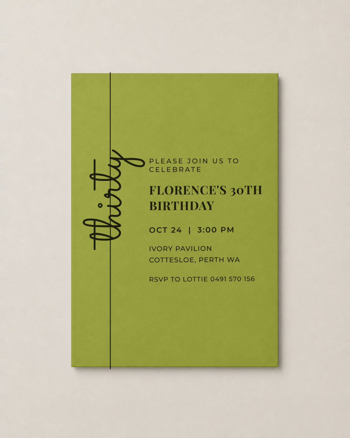 The Cedar birthday invitation, personalised and printed in Australia