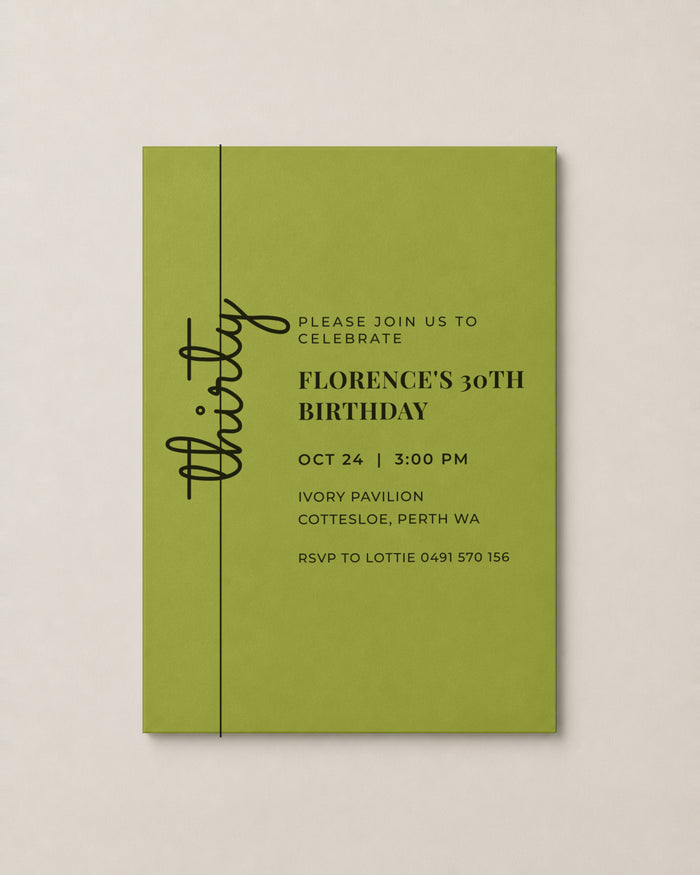 The Cedar birthday invitation, personalised and printed in Australia