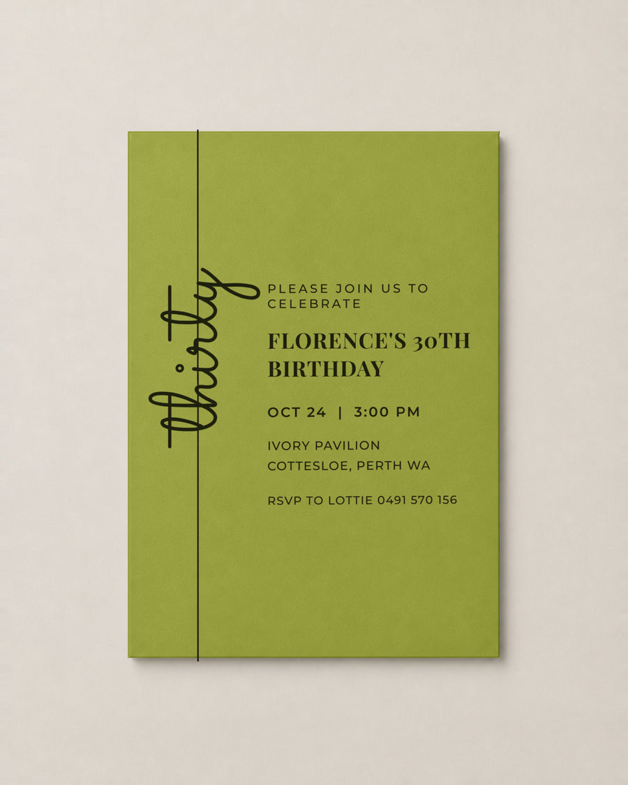The Cedar birthday invitation, personalised and printed in Australia