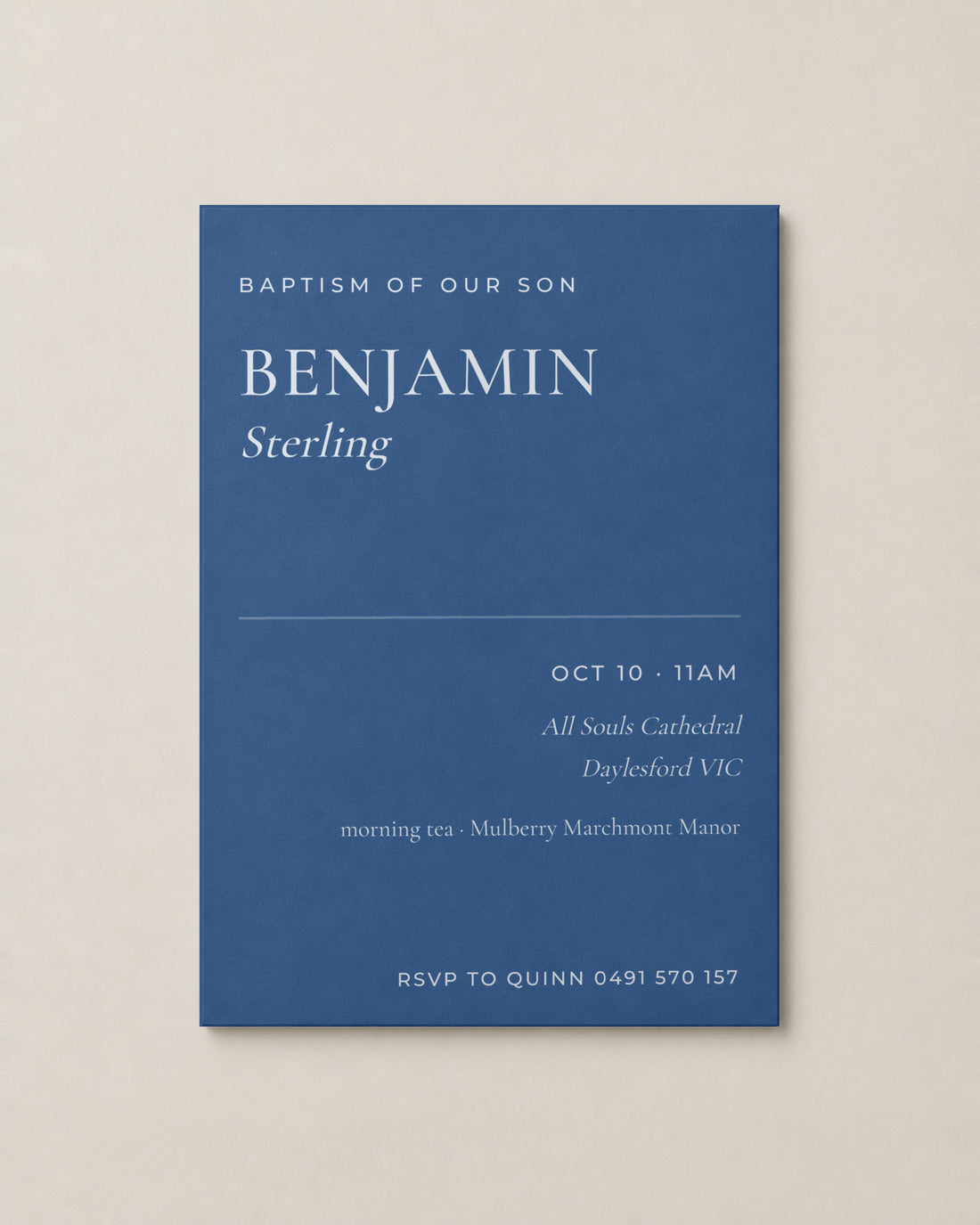 The Compton christening invitation, personalised and printed in Australia