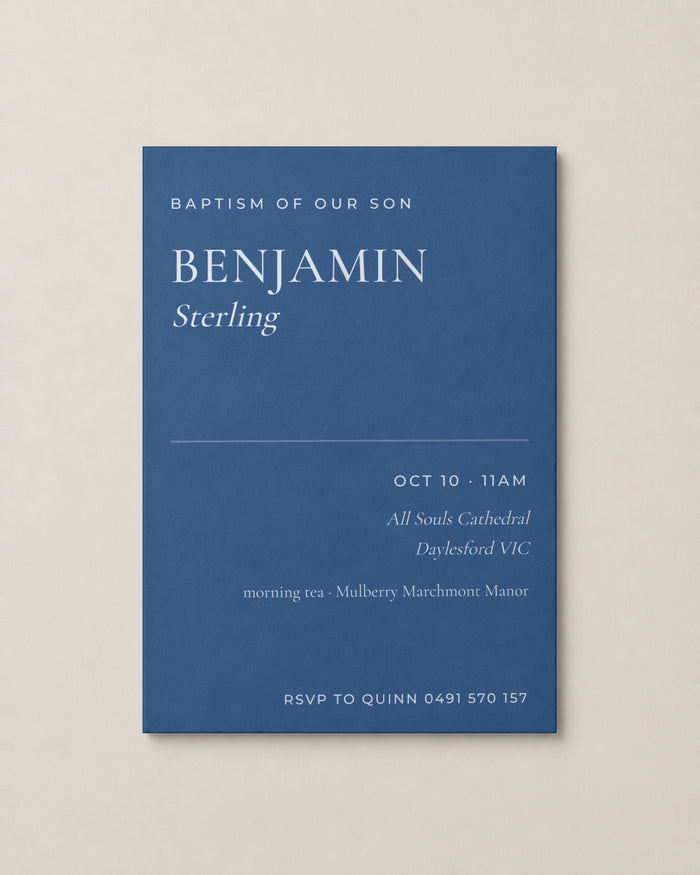The Compton christening invitation, personalised and printed in Australia