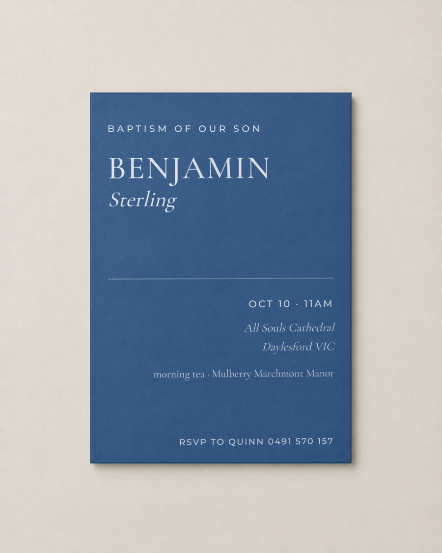 The Compton christening invitation, personalised and printed in Australia