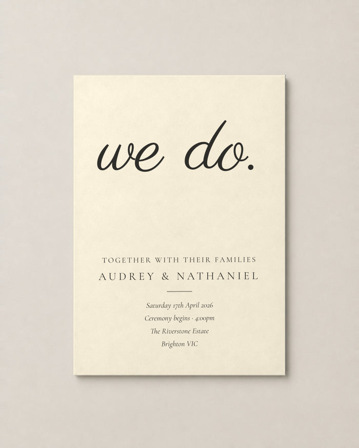 The Coogee wedding invitation, personalised and printed in Australia