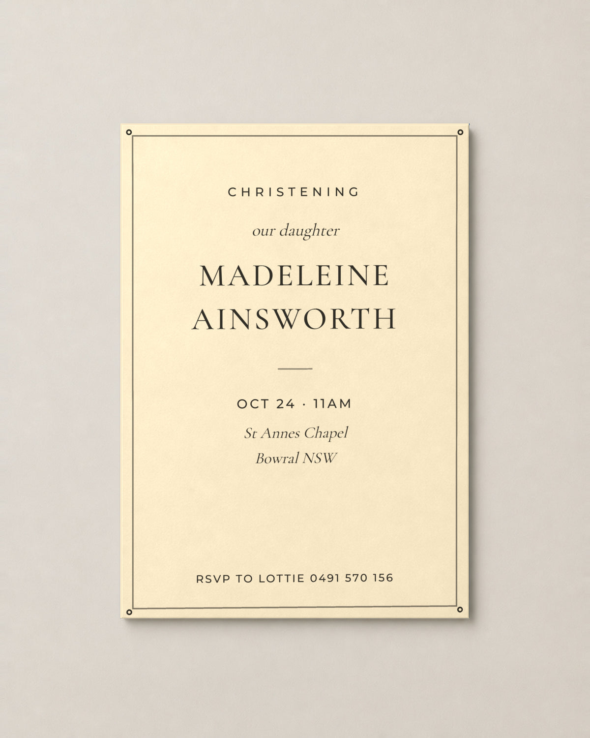 The Cypress christening invitation, second colour