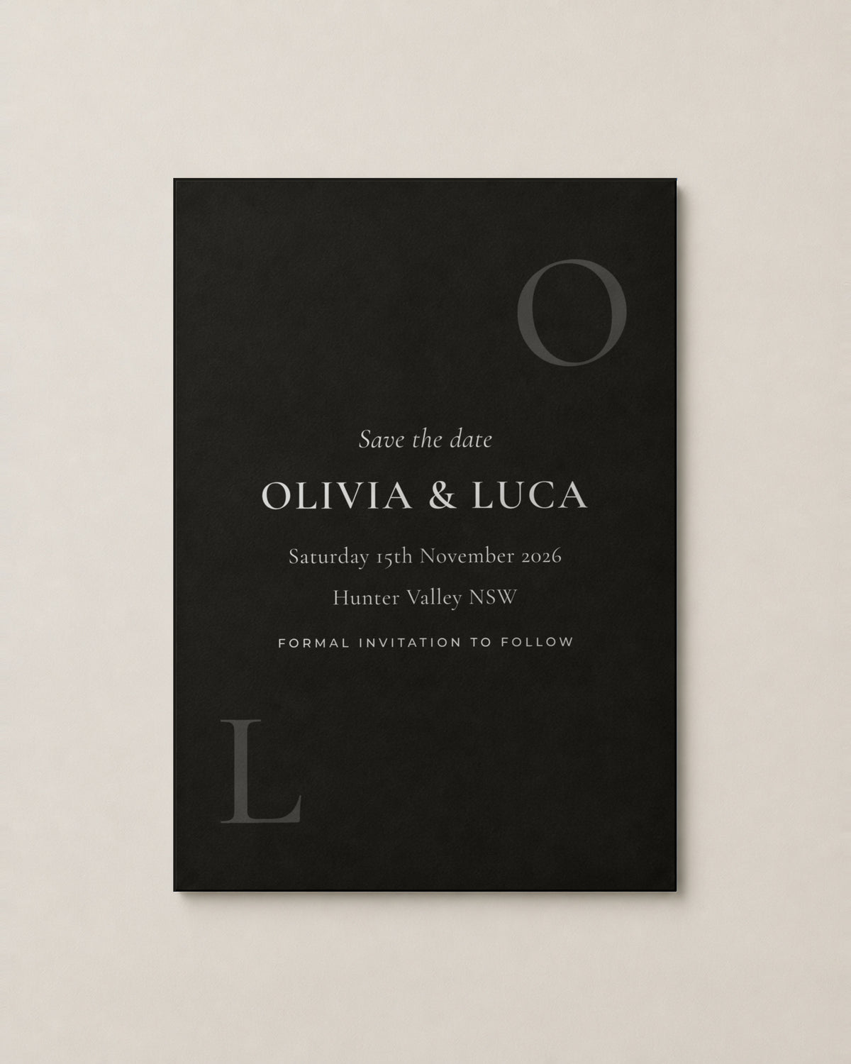 The Emblem save the date, personalised and printed in Australia