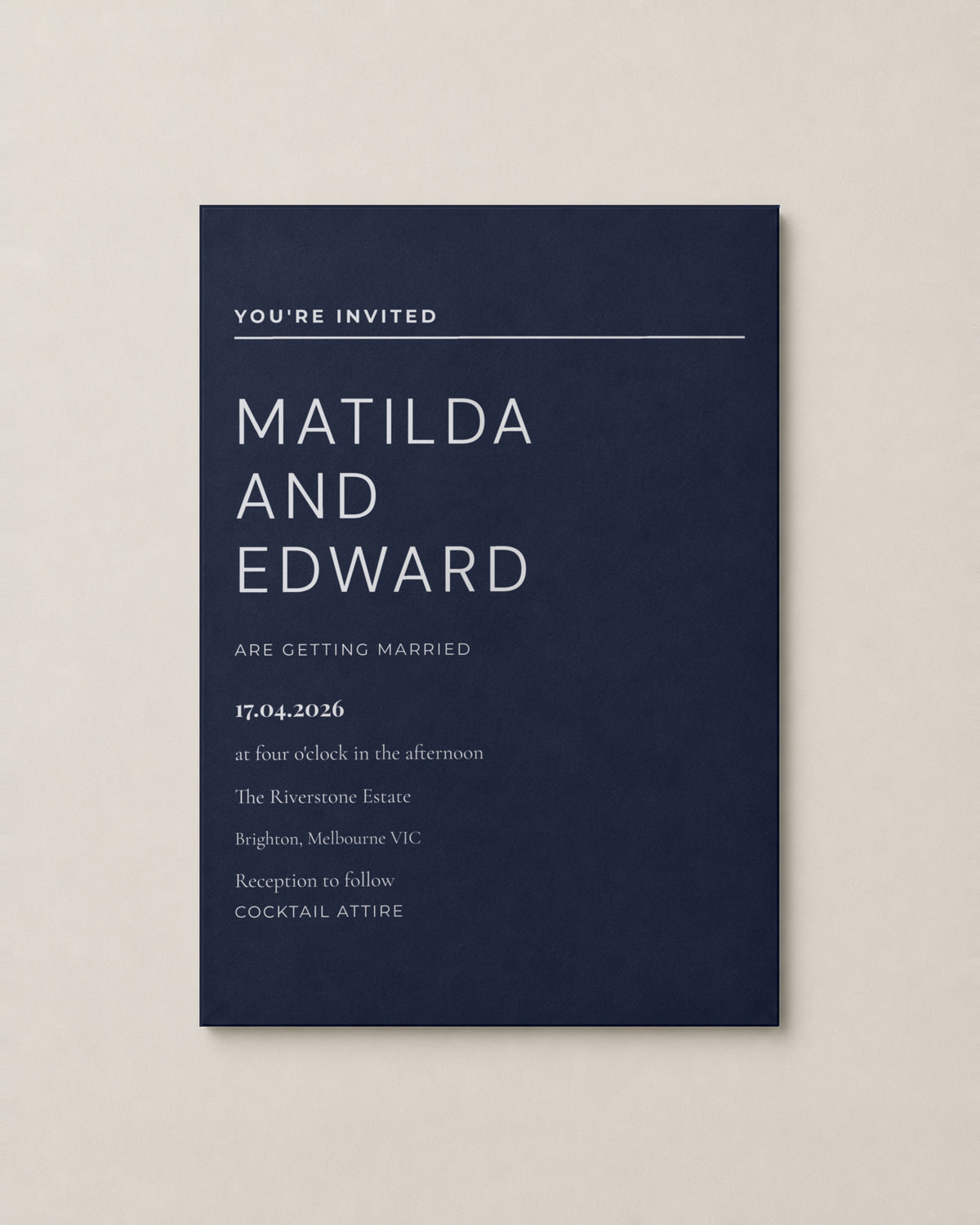 The Gazette wedding invitation, personalised and printed in Australia