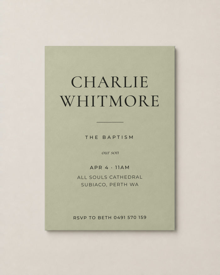 The Halliwell christening invitation, personalised and printed in Australia