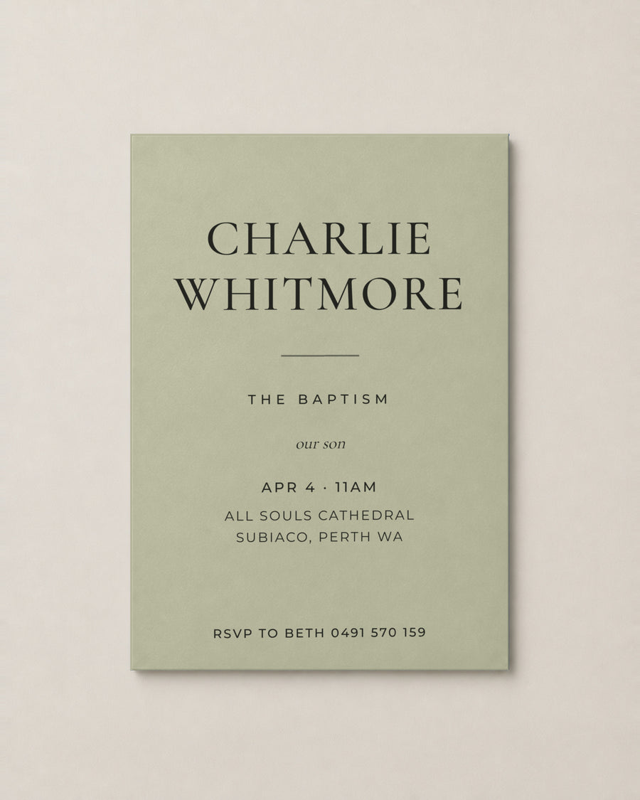 The Halliwell christening invitation, personalised and printed in Australia