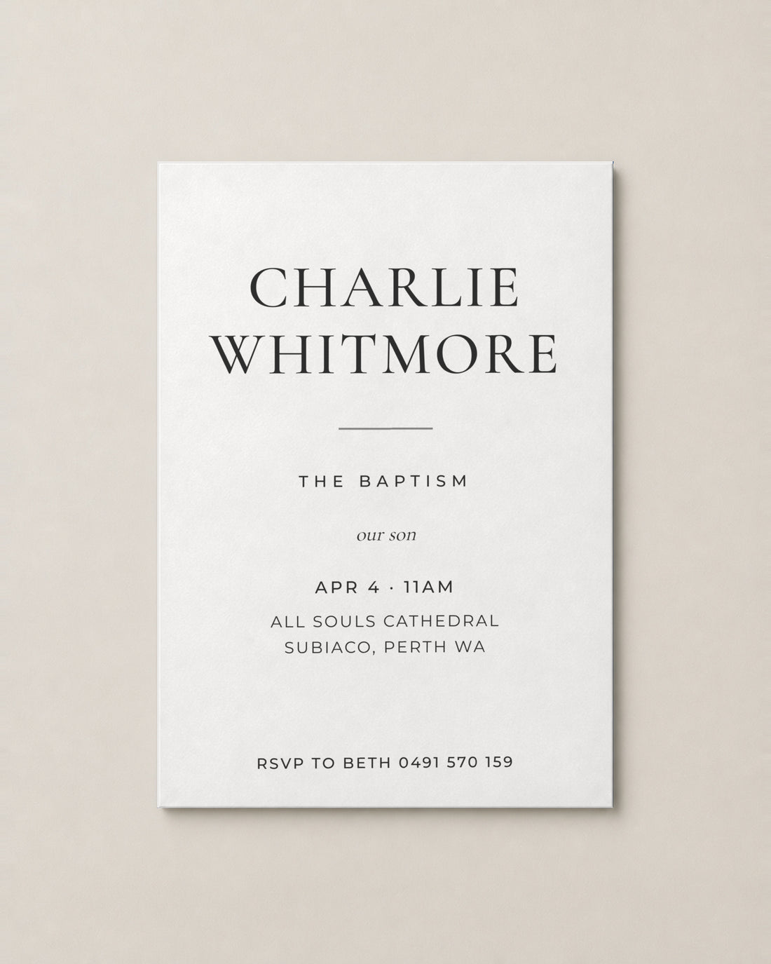 The Halliwell christening invitation, second colour