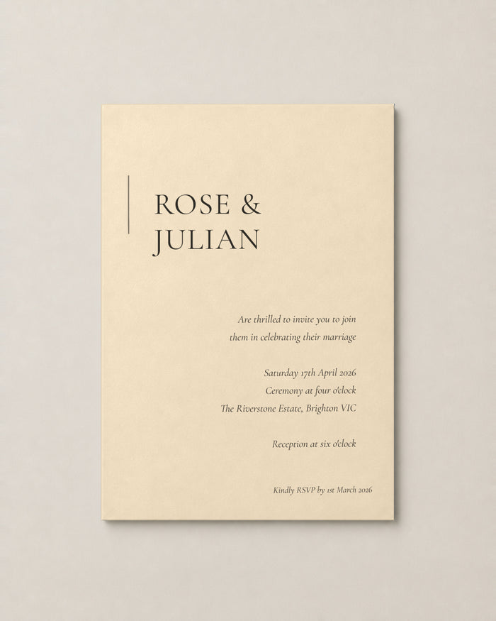 The Hartley wedding invitation, personalised and printed in Australia