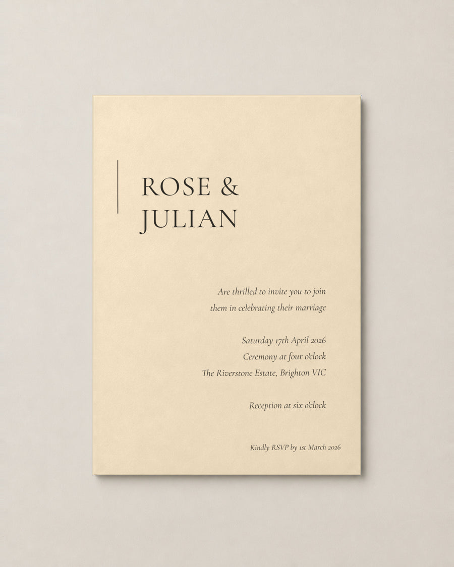 The Hartley wedding invitation, personalised and printed in Australia