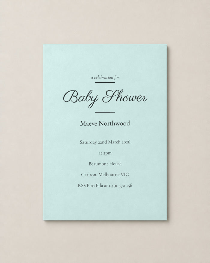 The Hawthorn baby shower invitation, personalised and printed in Australia