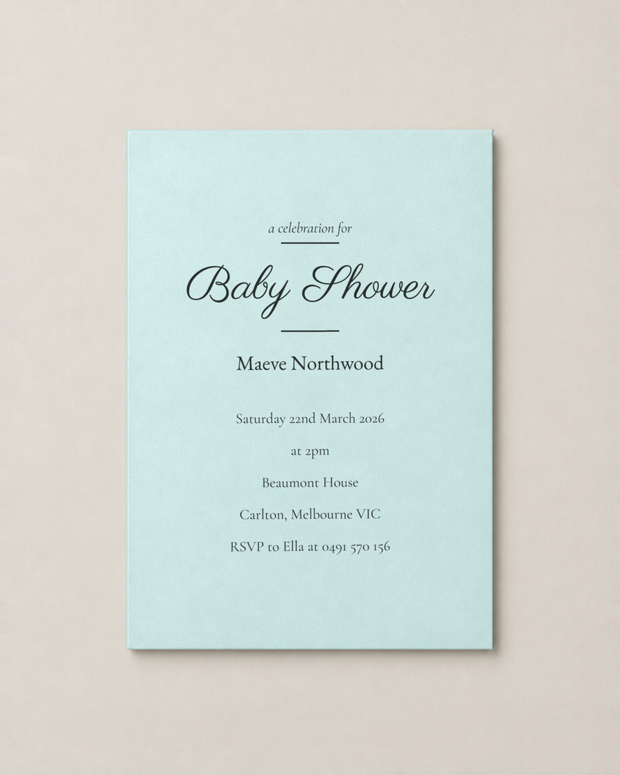 The Hawthorn baby shower invitation, personalised and printed in Australia
