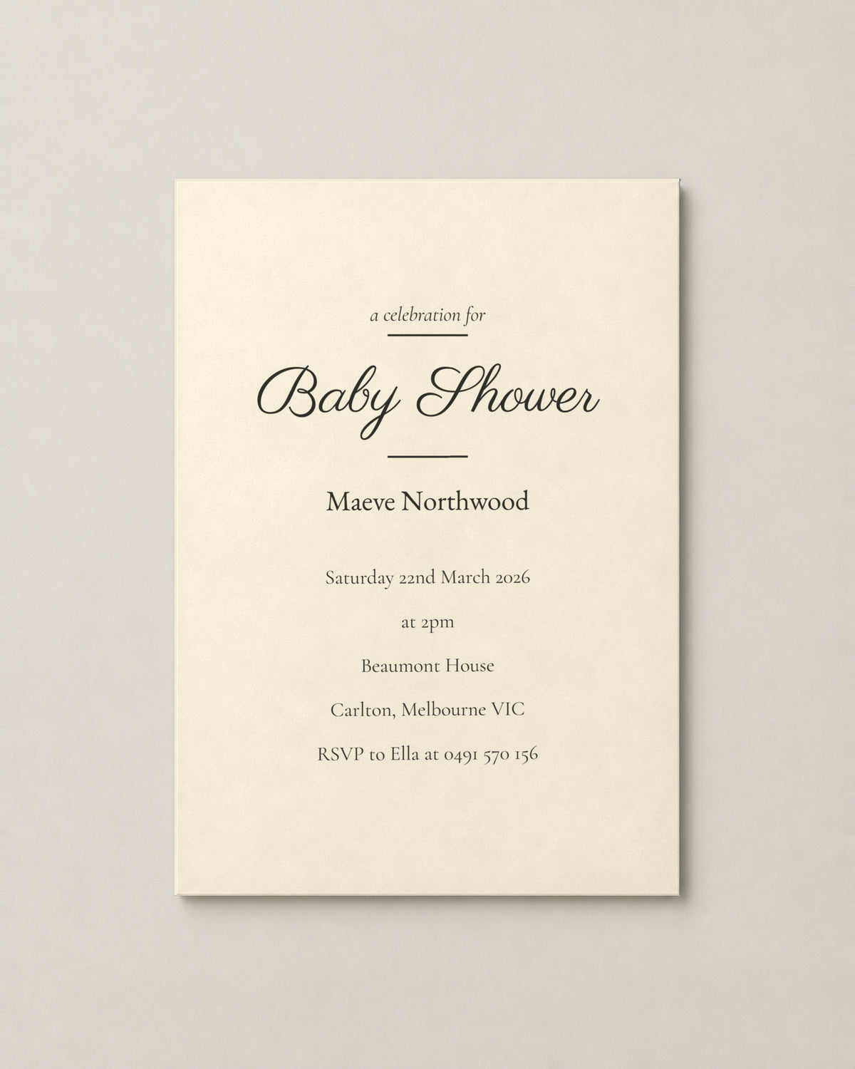 The Hawthorn baby shower invitation, second colour