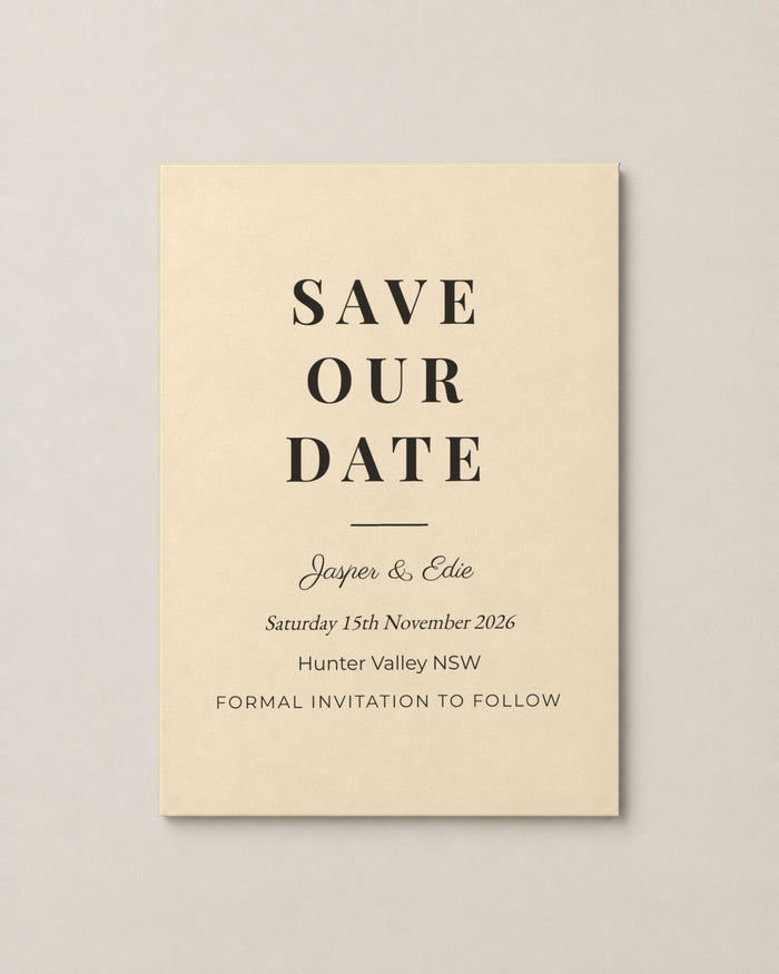 The Headland save the date, personalised and printed in Australia
