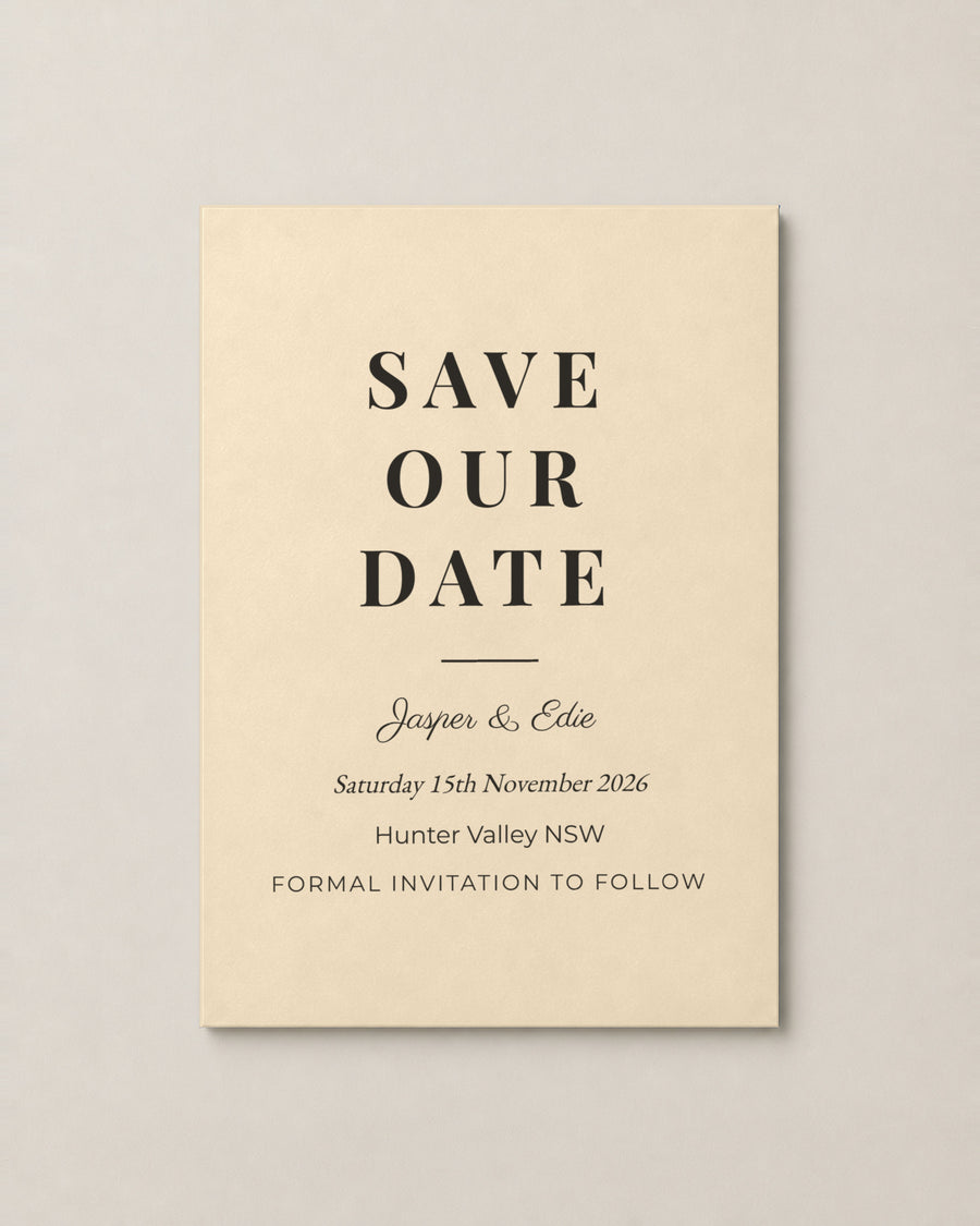 The Headland save the date, personalised and printed in Australia