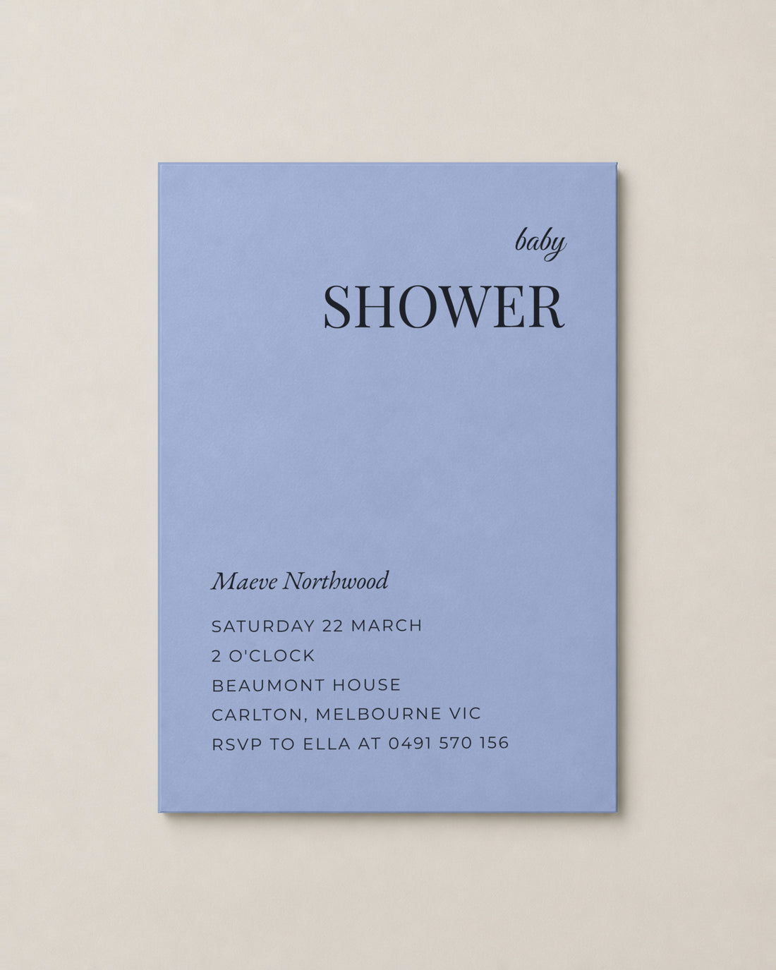 The Highgate baby shower invitation, personalised and printed in Australia
